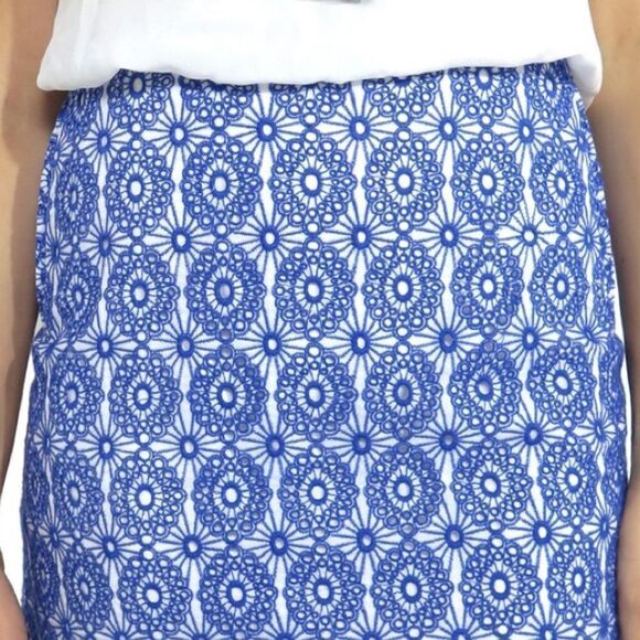 💚 DVF Blue and White Daisy Eyelet Skirt - Picture 5 of 6
